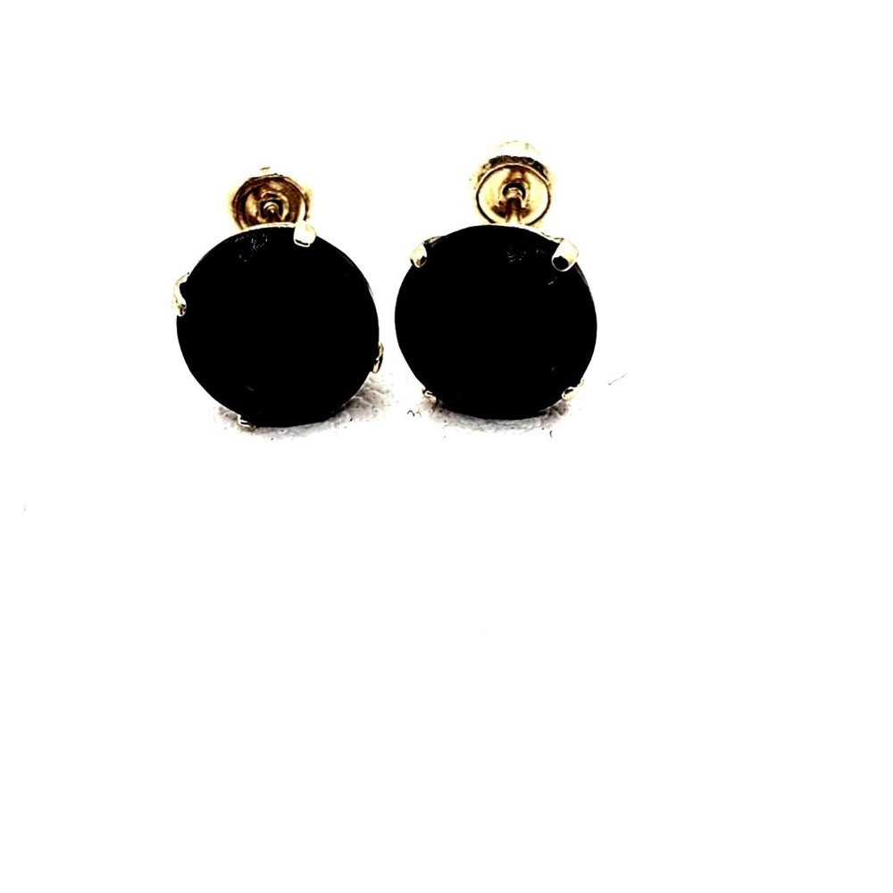 7mm Black Cubic Zirconia Solitaire Stud Earrings in 14K Gold